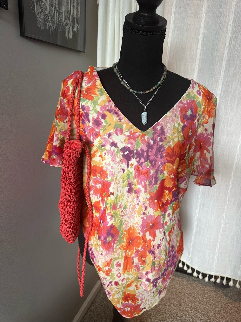 Golden Girls Floral V-Neck Women's Top in Multicolor Vintage